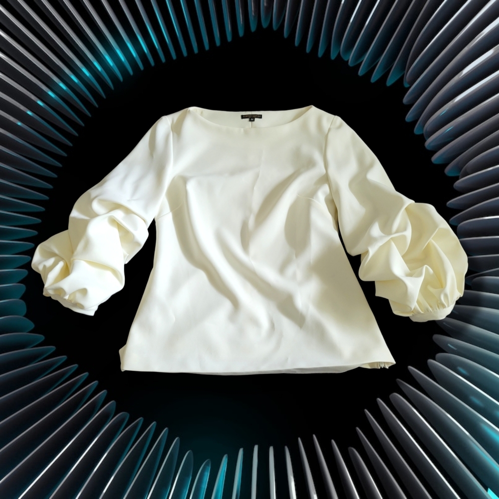 Alberto Makali | Elegant Ivory Gathered Puff Sleeve Top (SIZE M)